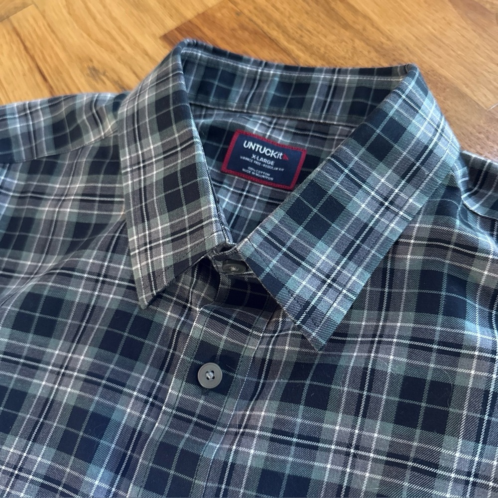 UNTUCKit Shirt Mens XL Black Green Plaid Button Down Long Sleeve Casual Collared